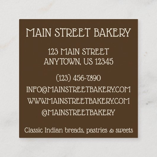 Chapati Roti Indian Food Brood Bakkerij Vierkante Visitekaartje (Achterkant)