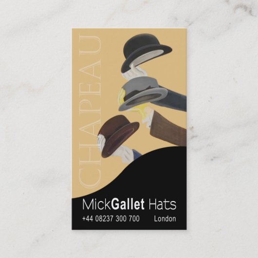 "Chapeau" Milliner, Pet Designer, Haberdasher Visitekaartje (Voorkant)