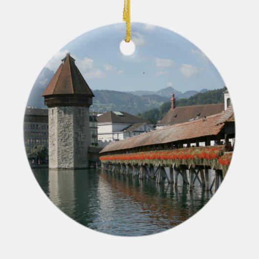 Chapel Bridge, Lucerne, Zwitserland Keramisch Ornament (Achterkant)