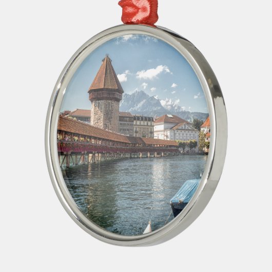 Chapel Bridge Lucerne, zwitserland Metalen Ornament (Links)