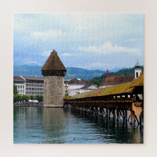 Chapel Bridge - Mount Pilatus - Luzern Zwitserland Legpuzzel