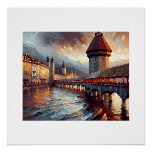 Chapel Bridge Zwitserland, Perfect Poster (Voorkant)