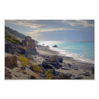 Chapel op het strand - eiland Kreta, Griekenland Foto Afdruk