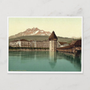 Chapelbrug en uitzicht van Pilatus, Luzerne, Zwits Briefkaart