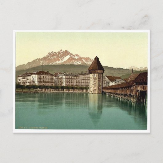 Chapelbrug en uitzicht van Pilatus, Luzerne, Zwits Briefkaart (Voorkant)
