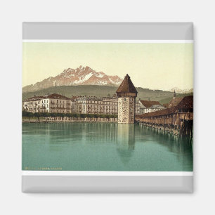 Chapelbrug en uitzicht van Pilatus, Luzerne, Zwits Magneet