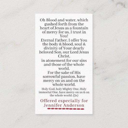  Chaplet of Divine Mercy Prayer Kaart Contactkaartje (Achterkant)