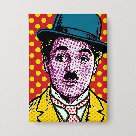 Chaplin Pop Art Retro Cinematic Portret Hoed Button (Voorkant)