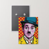 Chaplin Pop Art Retro Cinematic Portret Hoed Button (Voorkant / Achterkant)