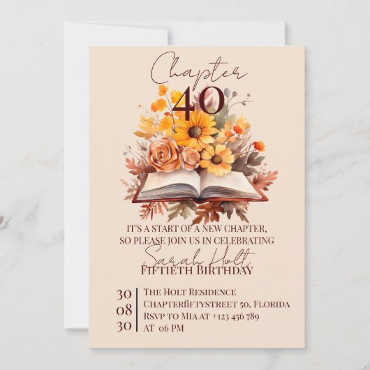 Chapter 40 Birthday – Open Book with Fall Flowers Kaart (Voorkant)