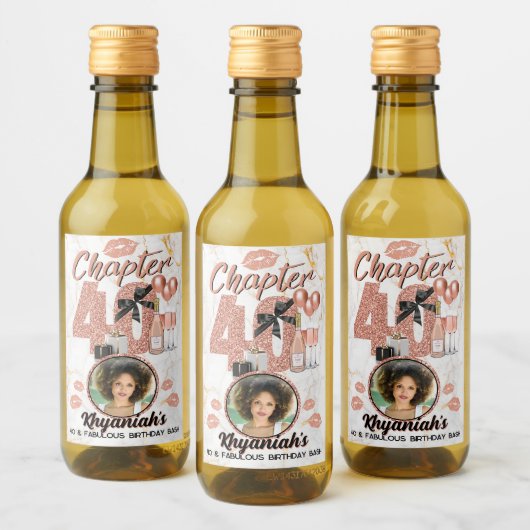 Chapter 40 Roos Gold 40th Birthday Elegante foto Wijn Etiket (Flessen)