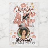 Chapter 40 Roos Gold 40th Birthday Elegante foto Wijn Etiket (Enkel label)