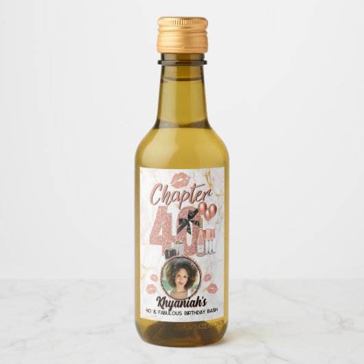 Chapter 40 Roos Gold 40th Birthday Elegante foto Wijn Etiket (Voorkant)