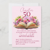 Chapter 50 Birthday – Open Book with Pink Flowers Kaart (Voorkant)