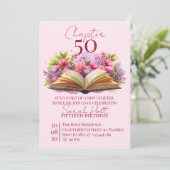 Chapter 50 Birthday – Open Book with Pink Flowers Kaart (Staand voorkant)