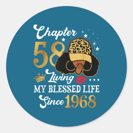 Chapter 58 Living My Blessed Life Since 1968 Afro  Ronde Sticker (Voorkant)