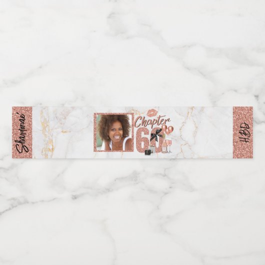 Chapter 60 Birthday Roos Gold Foto Waterfles Etiket (Enkel label)