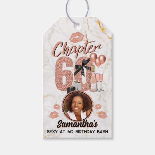 Chapter 60 Roos Gold 60th Birthday Elegante foto Cadeaulabel (Voorkant)