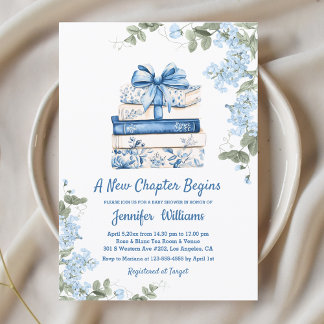 chapter begins, blue bow books floral baby shower  kaart