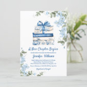 chapter begins, blue bow books floral baby shower  kaart (Staand voorkant)