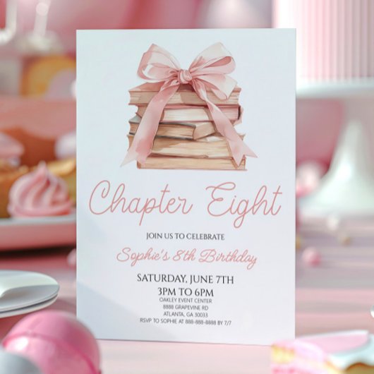 Chapter Eight Pink Bow Books 8th Birthday Party Kaart