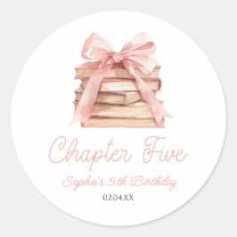 Chapter Five Pink Bow Books 5th Birthday Party Ronde Sticker