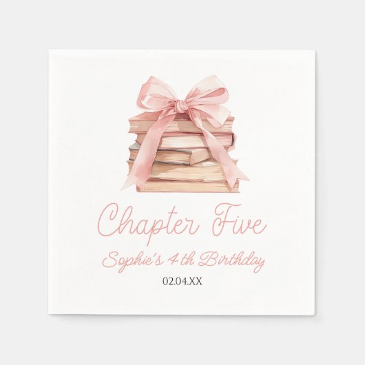 Chapter Five Pink Bow Books 5th Birthday Party Servet (Voorkant)