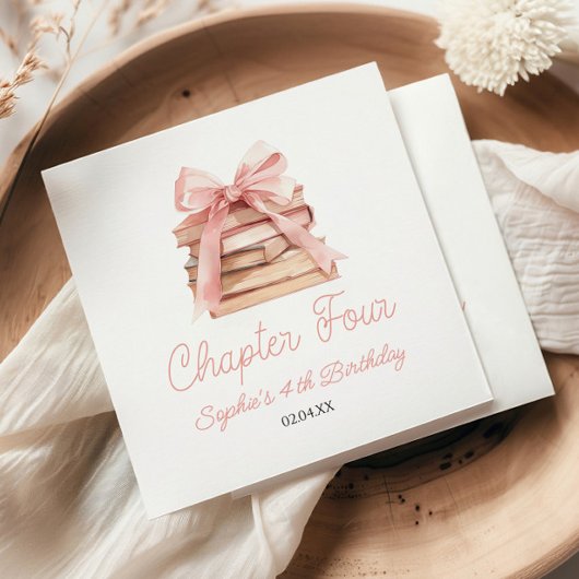 Chapter Four Pink Bow Books 4th Birthday Party Servet
