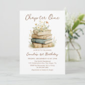 Chapter One Floral Books 1st Birthday Invitation Kaart (Staand voorkant)