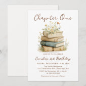 Chapter One Floral Books 1st Birthday Invitation Kaart (Voorkant / Achterkant)