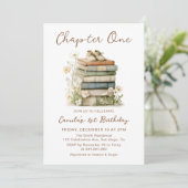 Chapter One Floral Books 1st Birthday Invitation Kaart (Staand voorkant)