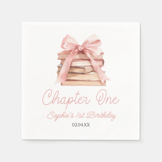 Chapter One Pink Bow Books 1st Birthday Party Servet (Voorkant)