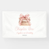 Chapter One Pink Bow Books 1st Birthday Party Spandoek (Horizontaal)
