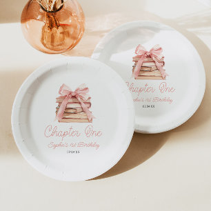 Chapter One Roze Strik Boeken 1e Verjaardagsfeestj Papieren Bordje