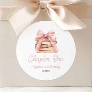 Chapter One Roze Strik Boeken 1e Verjaardagsfeestj Ronde Sticker