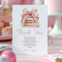Chapter Storybook Pink Bow Books Birthday Party Bedankkaart