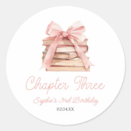 Chapter Three Pink Bow Books 3rd Birthday Party Ronde Sticker