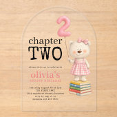 Chapter Two Teddy Bear Books Girl 2nd Birthday Acryl Uitnodigingen (Voorkant)