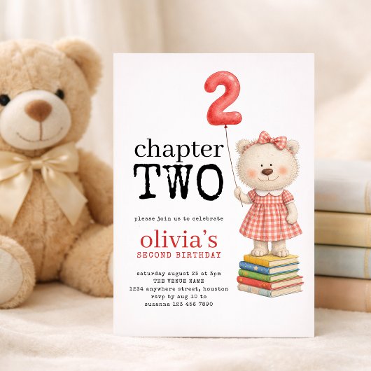 Chapter Two Teddy Bear Books Girl 2nd Birthday Red Kaart