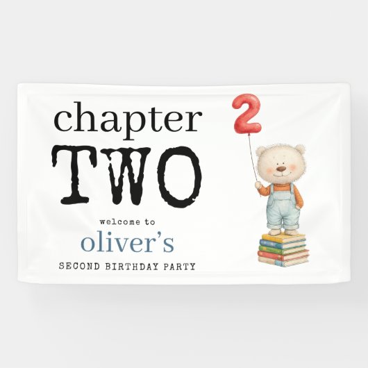 Chapter Two Teddy Bear Books Welcome 2nd Birthday Spandoek (Horizontaal)