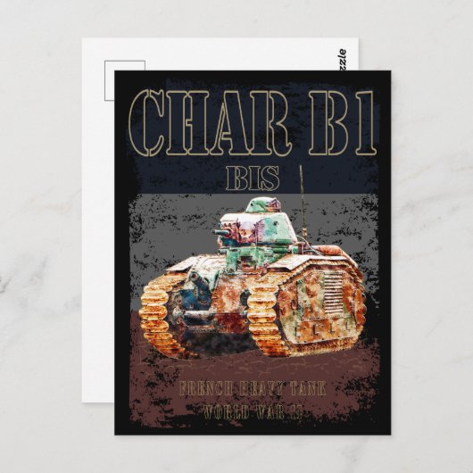 Char B1 is een Franse zware tank uit de Tweede Wer Briefkaart (Voorkant / Achterkant)