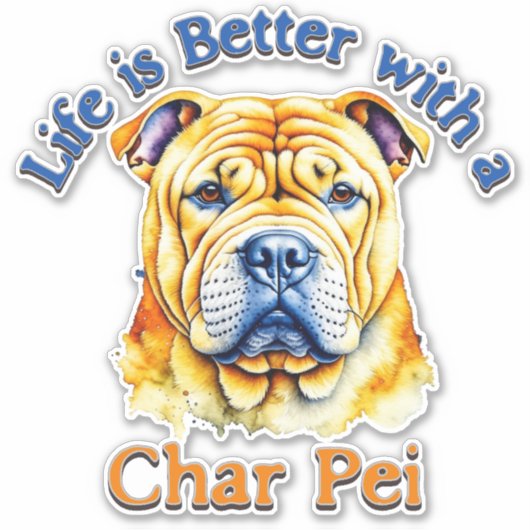 Char Pei hond moeder vader decal waterfles sticker (Voorkant)