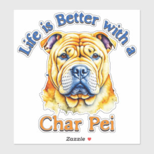 Char Pei hond moeder vader decal waterfles sticker