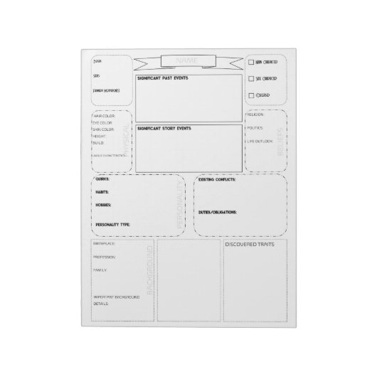 Character Sheet Notepad Notitieblok (Linkerzijde)