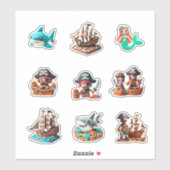 characters shark boat octopus pirate mermai sticker (Vel)