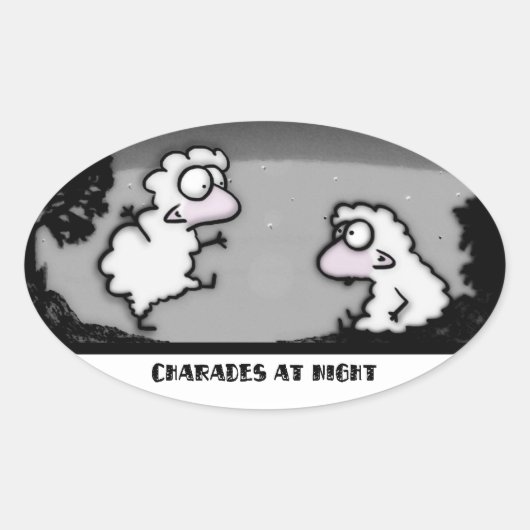 Charades bij nacht ovale sticker (Voorkant)