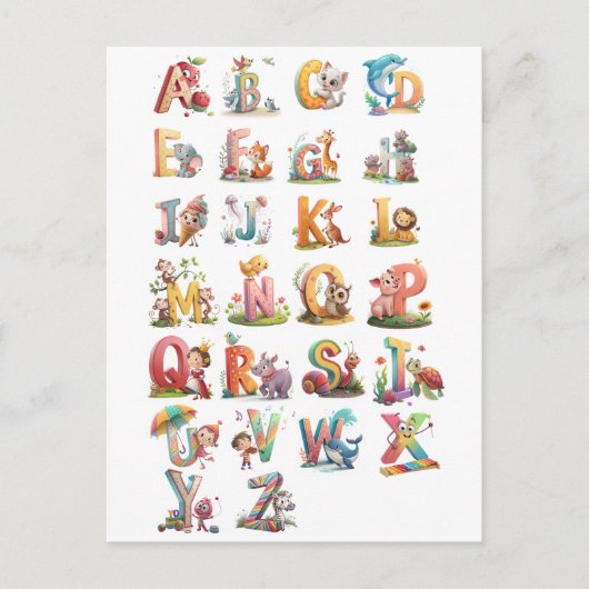 Charcaters alphabet letters briefkaart (Voorkant)