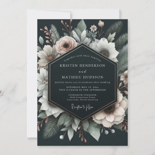 Charcoal Alabaster Flora Wedding Kaart (Voorkant)