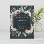 Charcoal Alabaster Flora Wedding Kaart (Staand voorkant)