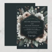 Charcoal Alabaster Flora Wedding Kaart (Voorkant / Achterkant)